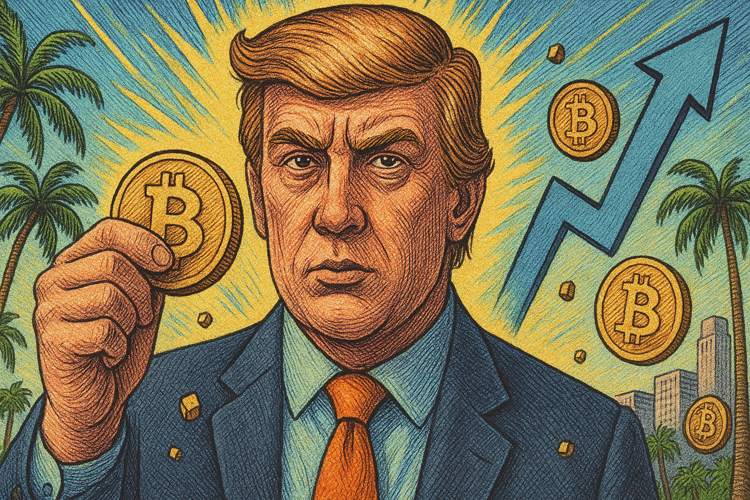 Blonde Old Man Holding a Golden Crypto Coin
